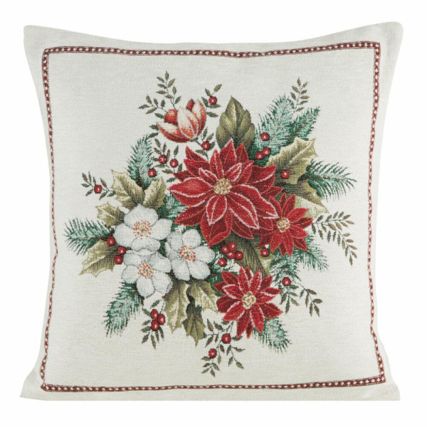 Poszewka świąteczna 481 beżowa 45x45 cm kwiaty dekoracyjna 961536