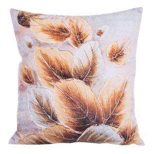 Poszewka velvet 3 45×45 cm beżowa brązowa liście 988500