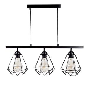 Potrójna lampa wisząca Diamante czarna metalowe druciane klosze diament 1043614 Potrójna lampa wisząca Diamante czarna metalowe druciane klosze diament 1043614