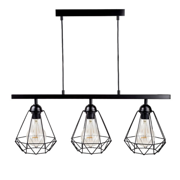 Potrójna lampa wisząca Diamante czarna metalowe druciane klosze diament 1043614