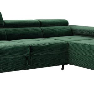 Prawostronna sofa narożna z pojemnikiem ADRIANO zagłówki butelkowa zieleń 519757 Prawostronna sofa narożna z pojemnikiem ADRIANO zagłówki butelkowa zieleń 519757