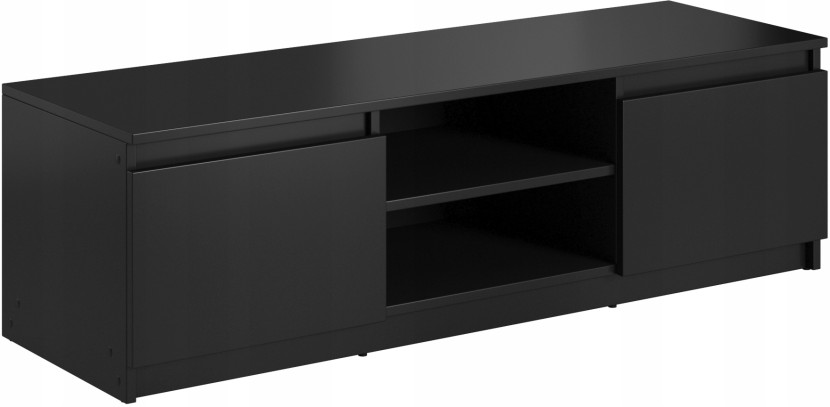Prosta stojąca szafka RTV 120 cm do salonu, 2 szafki i półki, czarny mat 117193