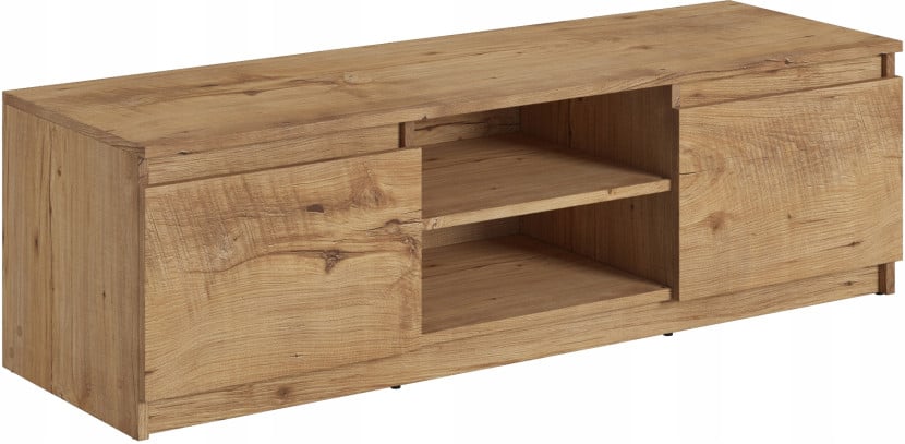 Prosta stojąca szafka RTV 120 cm do salonu, 2 szafki i półki, kasztan mat 117205