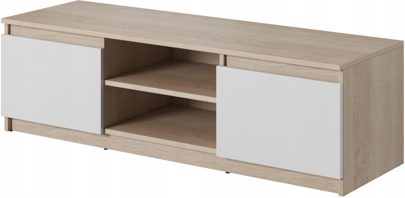 Prosta szafka RTV 120 cm do salonu, 2 szafki i półki, dąb sonoma/biały mat 343225