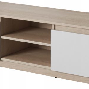 Prosta szafka RTV 120 cm do salonu 2 szafki i półki, sonoma/biały mat z LED 804974