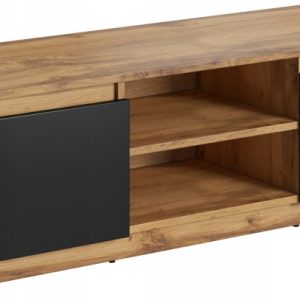Prosta szafka RTV 120 cm do salonu, 2 szafki i półki, wotan/czarny mat 137021