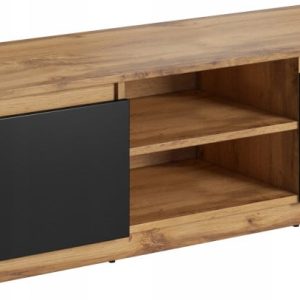 Prosta szafka RTV 120 cm do salonu, 2 szafki i półki wotan/czarny mat z LED 804924