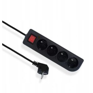 Przedłużacz z wyłącznikiem 4-gniazda z/u czarny 1,5m OMY 3x1mm 1031329 Przedłużacz z wyłącznikiem 4-gniazda z/u czarny 1,5m OMY 3x1mm 1031329