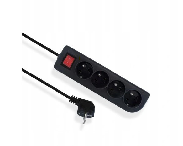 Przedłużacz z wyłącznikiem 4-gniazda z/u czarny 1,5m OMY 3x1mm 1031329