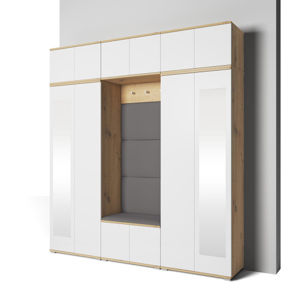 Przedpokój garderoba Aura wersja 4 z lustrem Trinity 34 dąb Artisan/biały 648281