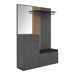 Przedpokój Phil 144 cm z komodą lustrem wieszakiem i siedziskiem dąb artisan/antracyt 961623 Przedpokój Phil 144 cm z komodą lustrem wieszakiem i siedziskiem dąb artisan/antracyt 961623