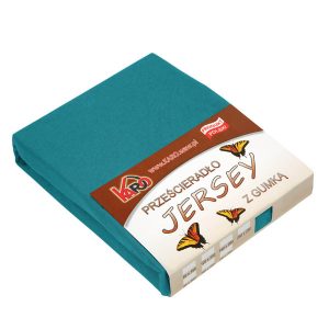 Prześcieradło jersey z gumką 160×220 turkusowe morskie KARO 211105 Prześcieradło jersey z gumką 160×220 turkusowe morskie KARO 211105