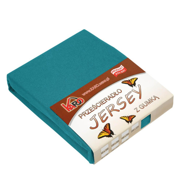 Prześcieradło jersey z gumką 200x220 turkusowe morskie KARO 83756