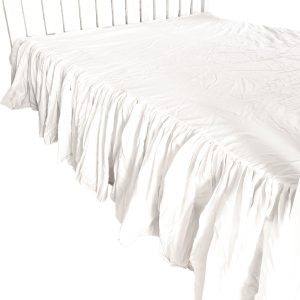 Prześcieradło na łóżko bawełniane z falbanką biel 180×200 cm 473141 Prześcieradło na łóżko bawełniane z falbanką biel 180×200 cm 473141