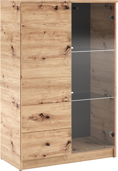Przeszklona witryna 80 cm do salonu z szufladami ERIS dąb artisan 995235