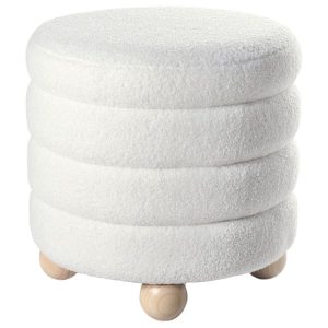 Puf boucle drewno sosnowe złamana biel 566984 Puf boucle drewno sosnowe złamana biel 566984
