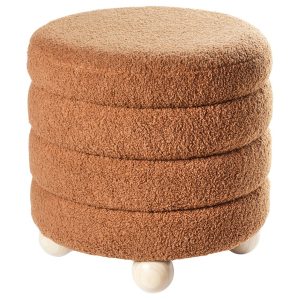 Puf boucle drewno sosnowe złoty brąz 566986 Puf boucle drewno sosnowe złoty brąz 566986