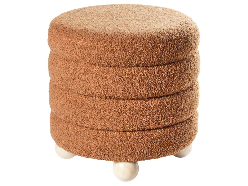 Puf boucle drewno sosnowe złoty brąz 566986