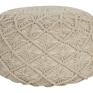 Puf otomana bawełniana boho beżowa okrągła 85508 Puf otomana bawełniana boho beżowa okrągła 85508