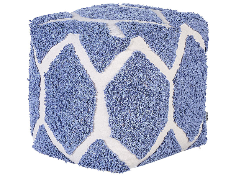 Puf podnóżek kwadratowy boho beżowo-niebieski 60346
