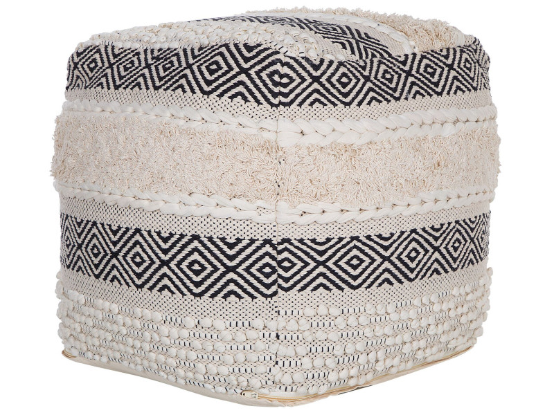 Puf podnóżek kwadratowy boho kremowy 115454