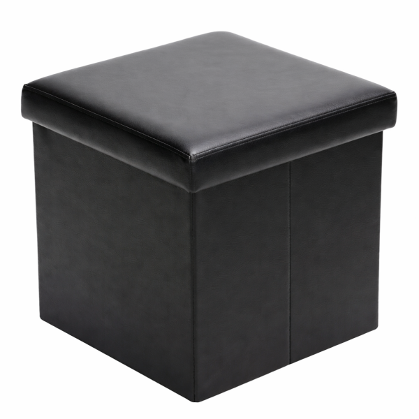 Puf pufa składana siedzisko ze schowkiem 30x30x30 cm ekoskóra czarny 994834