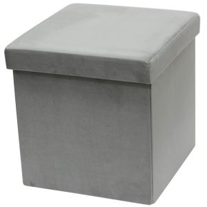 Puf pufa składana siedzisko ze schowkiem 30x30x30 cm welur jasny szary 994837 Puf pufa składana siedzisko ze schowkiem 30x30x30 cm welur jasny szary 994837
