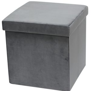 Puf pufa składana siedzisko ze schowkiem 38x38x38 cm welur ciemny szary 994832 Puf pufa składana siedzisko ze schowkiem 38x38x38 cm welur ciemny szary 994832