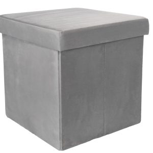 Puf pufa składana siedzisko ze schowkiem 38x38x38 cm welur jasny szary 994841 Puf pufa składana siedzisko ze schowkiem 38x38x38 cm welur jasny szary 994841