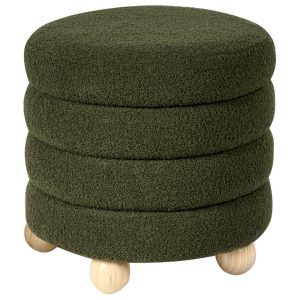 Puf tapicerowany boucle nóżki z drewna sosnowego zielony 866719 Puf tapicerowany boucle nóżki z drewna sosnowego zielony 866719