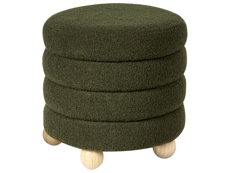 Puf tapicerowany boucle nóżki z drewna sosnowego zielony 866719
