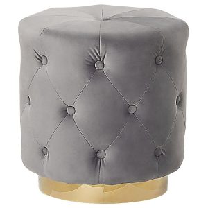 Puf welurowy 40 x 41 cm pikowany szary 139987 Puf welurowy 40 x 41 cm pikowany szary 139987