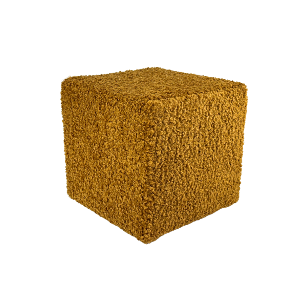 Pufa 40x40 cm kwadratowa ROLF baranek bouclé podnóżek musztardowa 795192