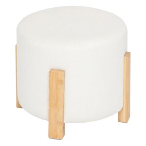 Pufa bouclé Ø 32 cm z bambusowymi nogami 620962 Pufa bouclé Ø 32 cm z bambusowymi nogami 620962