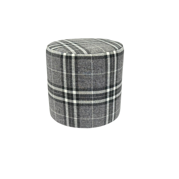 Pufa LOBOX plecionka 40x40 cm okrągła w kratę do salonu jasno szara 795190
