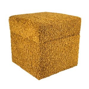 Pufa otwierana ROLF 40×40 cm bouclé baranek ze schowkiem musztardowa 796850