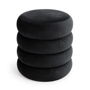 Pufa otwierana ze schowkiem welurowa 42 cm SNUGGO Czarna 848096 Pufa otwierana ze schowkiem welurowa 42 cm SNUGGO Czarna 848096