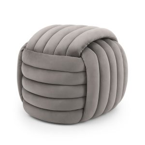 Pufa pleciona podnóżek welurowa 53 cm NILO Jasny Szary 848083