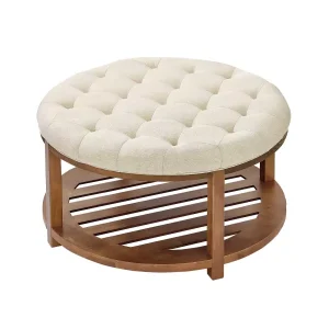 Pufa stolik kawowy okrągły 81cm z półką tapicerowana – salon/sypialnia 936372 Pufa stolik kawowy okrągły 81cm z półką tapicerowana – salon/sypialnia 936372