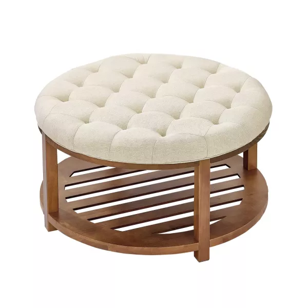 Pufa stolik kawowy okrągły 81cm z półką tapicerowana – salon/sypialnia 936372