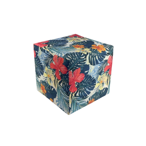 Pufa TROPIC welurowa 40x40 cm kolorowe kwiaty kwadratowa miękka niebieska 796863