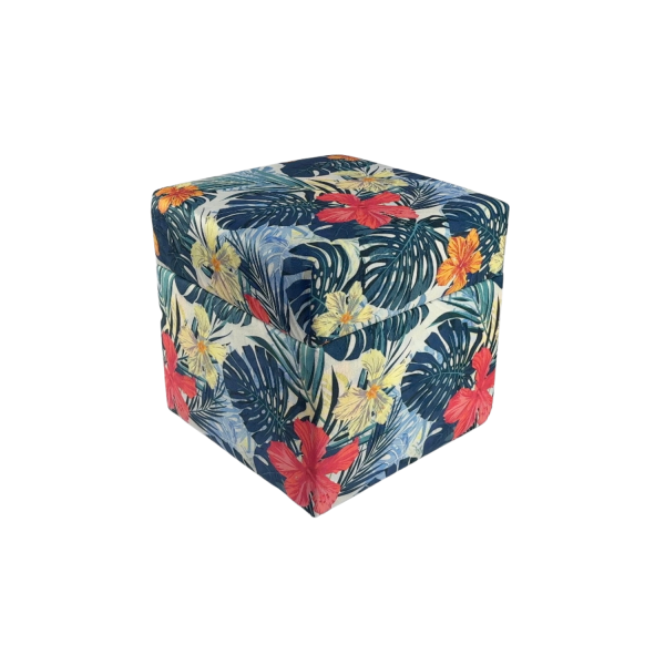 Pufa welurowa TROPIC 40x40 cm otwierana kwadratowa kwiaty niebieska 795130
